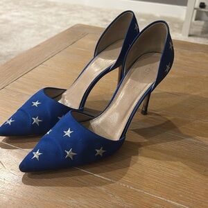 j.crew ultramarine blue & white heels with stars made in italy.